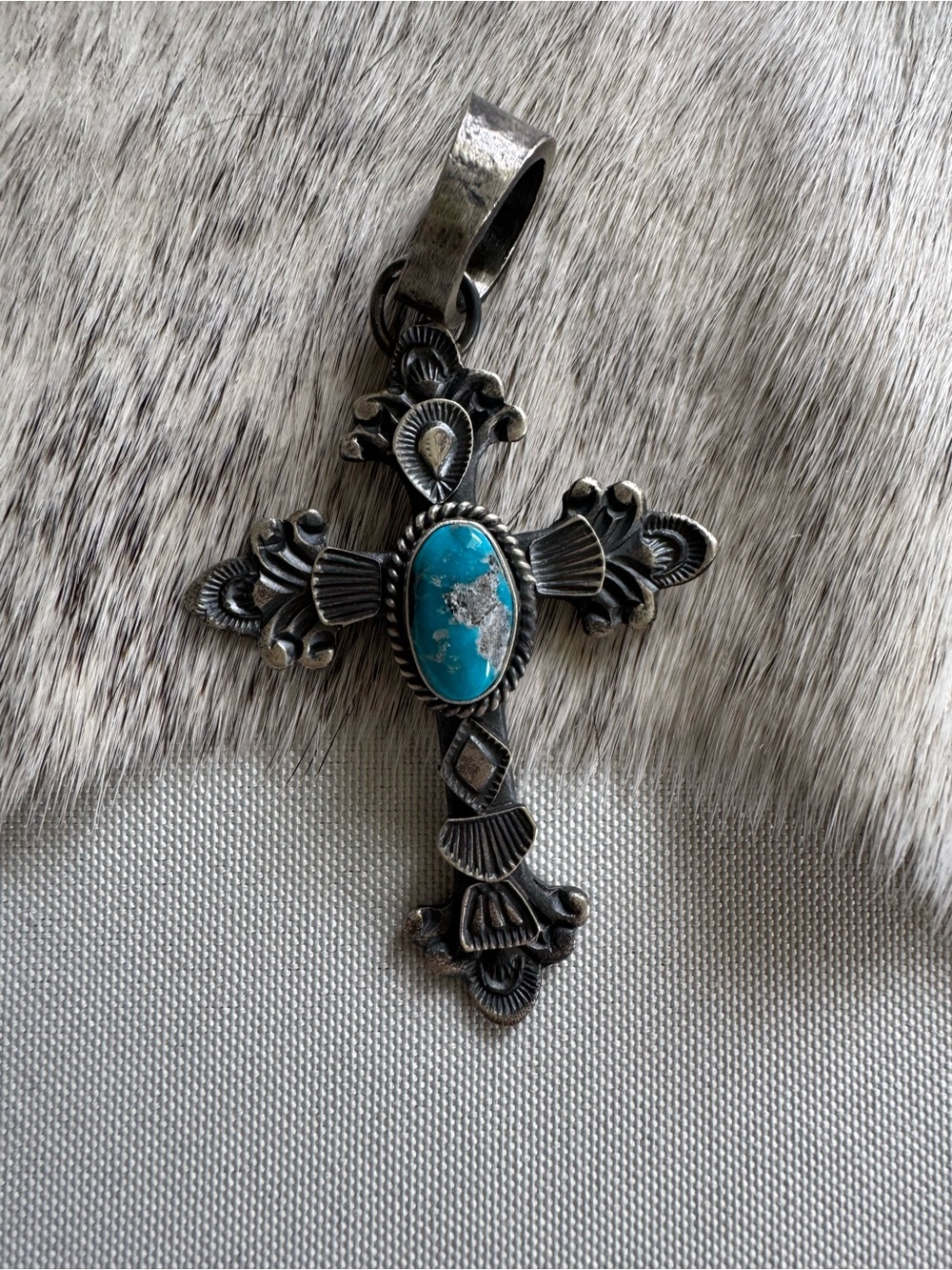 Native American Cross Pendant with Turquoise Stone